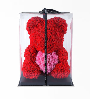 Teddy Rose Bear - Kırmızı Güllü Ayıcık (40Cm) + Pembe Kalpli