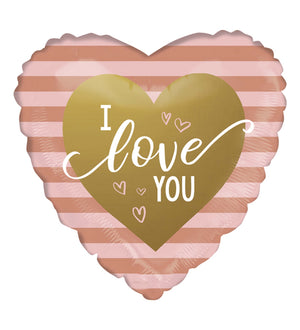 Grabo 18" P. Rose Gold Strıpe I Love You Folyo Uçan Balon