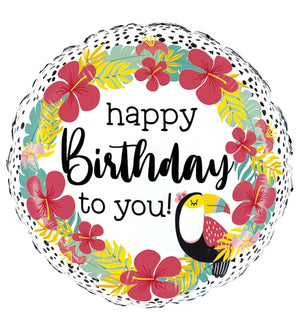 Grabo 18" P. Tropıcal Toucan Bırthday Folyo Uçan Balon