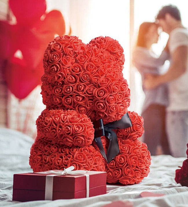 Teddy Rose Bear - Kırmızı Güllü Ayıcık (40Cm)