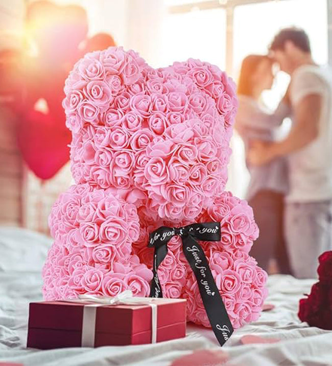 Teddy Rose Bear - Pembe Güllü Ayıcık (40Cm)