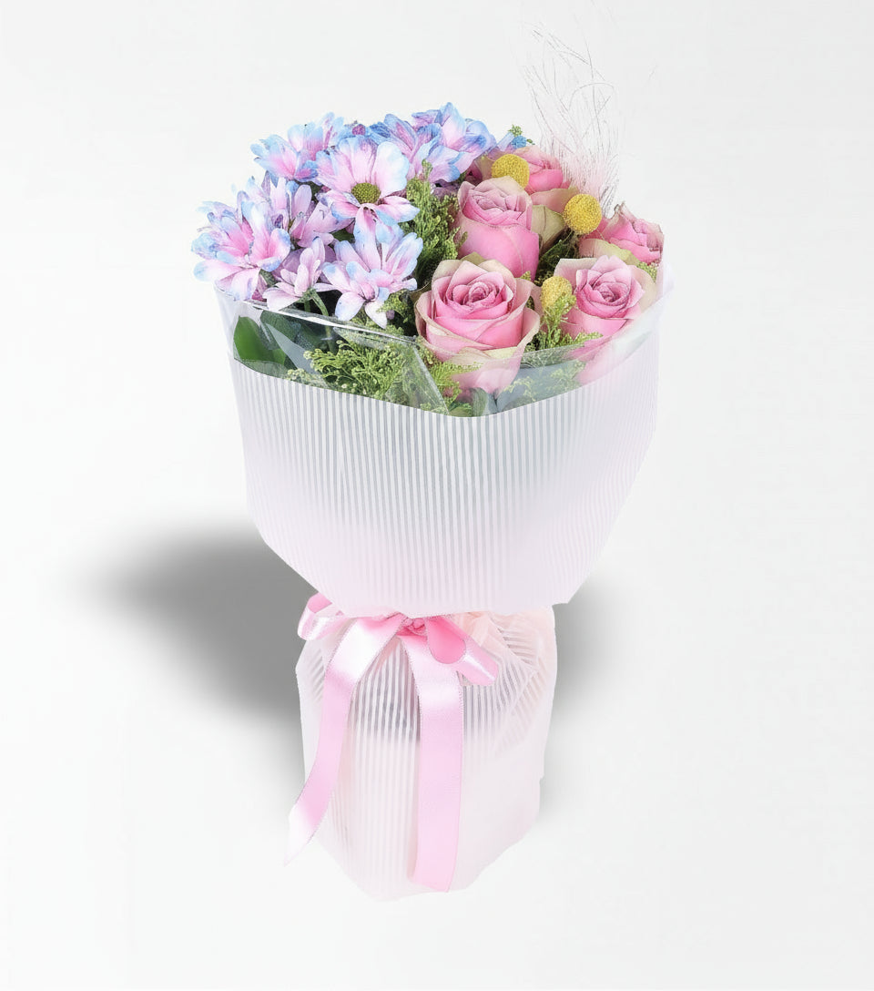 Gökkuşağı Papatya ve Gül Buketi