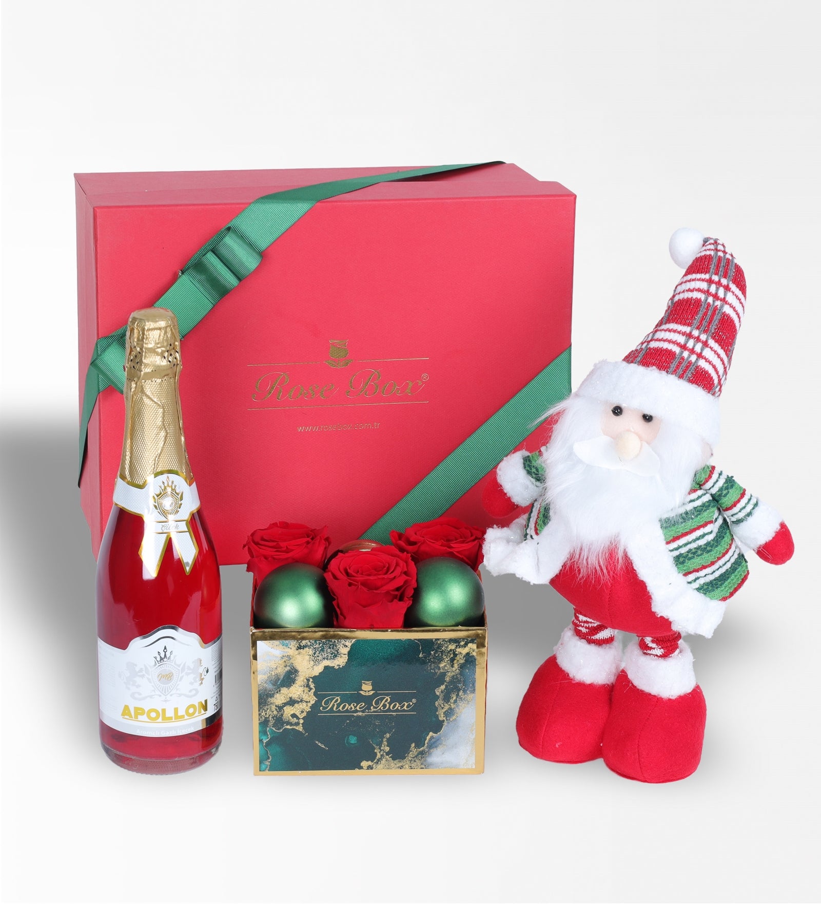 Solmayan Gül, Uzayan Noel Baba, Alkolsüz Şampanyalı Yılbaşı Hediye Kutusu