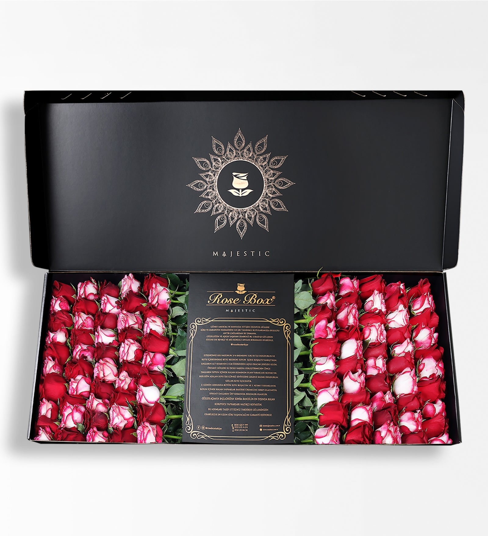 Premium 100 Kutuda Pembe ve Kırmızı Gül