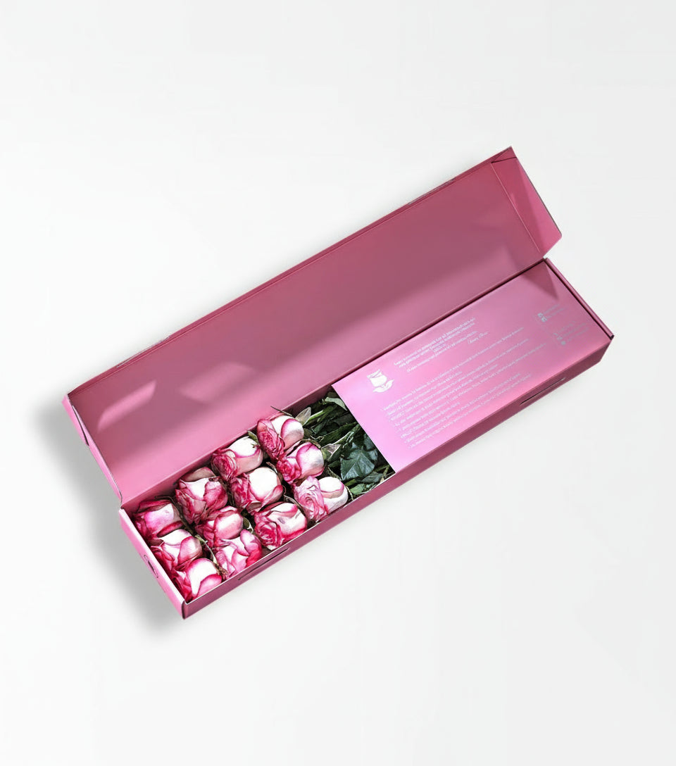 Pembe Kutuda 12 Adet Pembe Gül