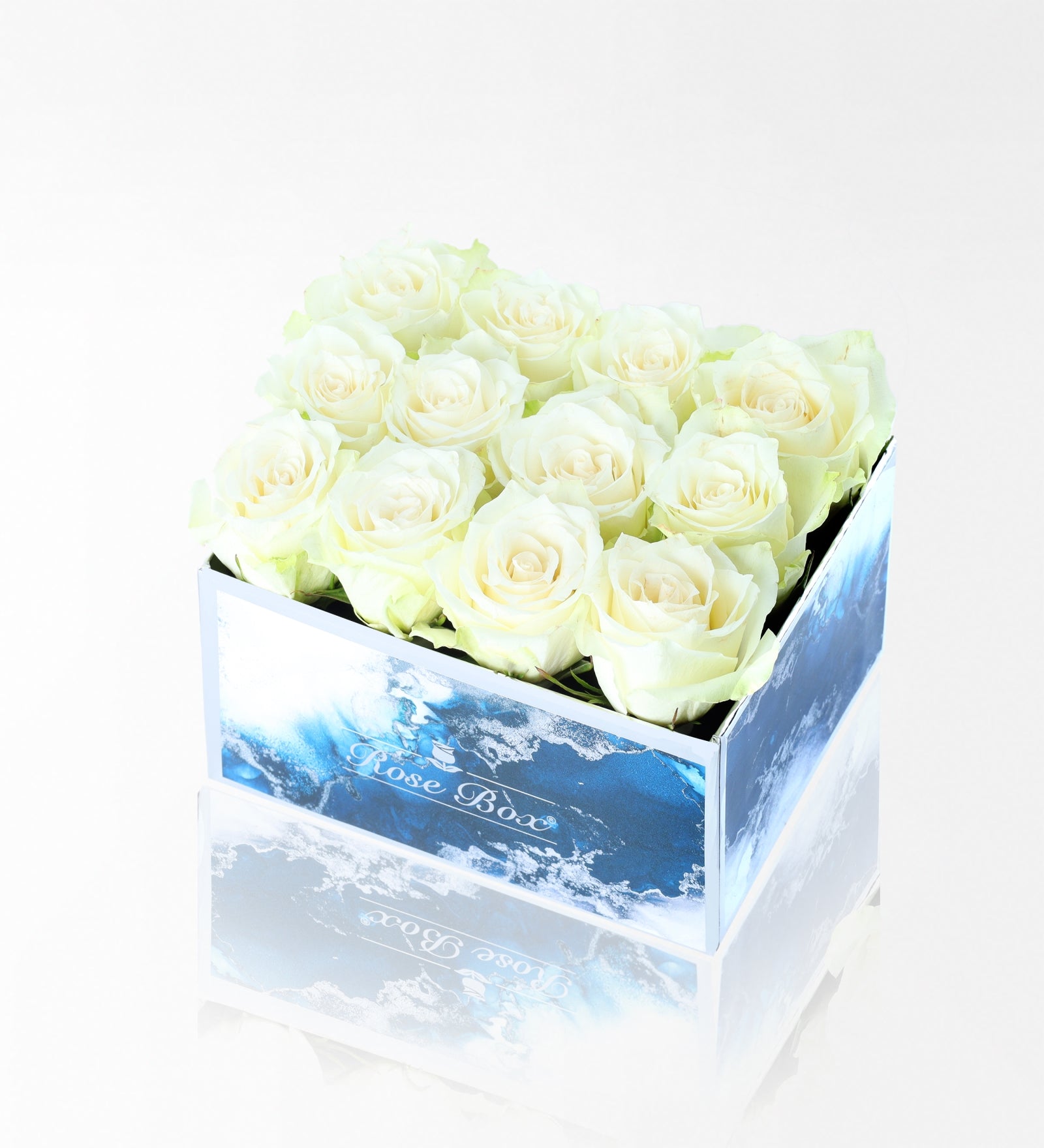 Sea Blue Maxi Kutuda 12 Beyaz Gül