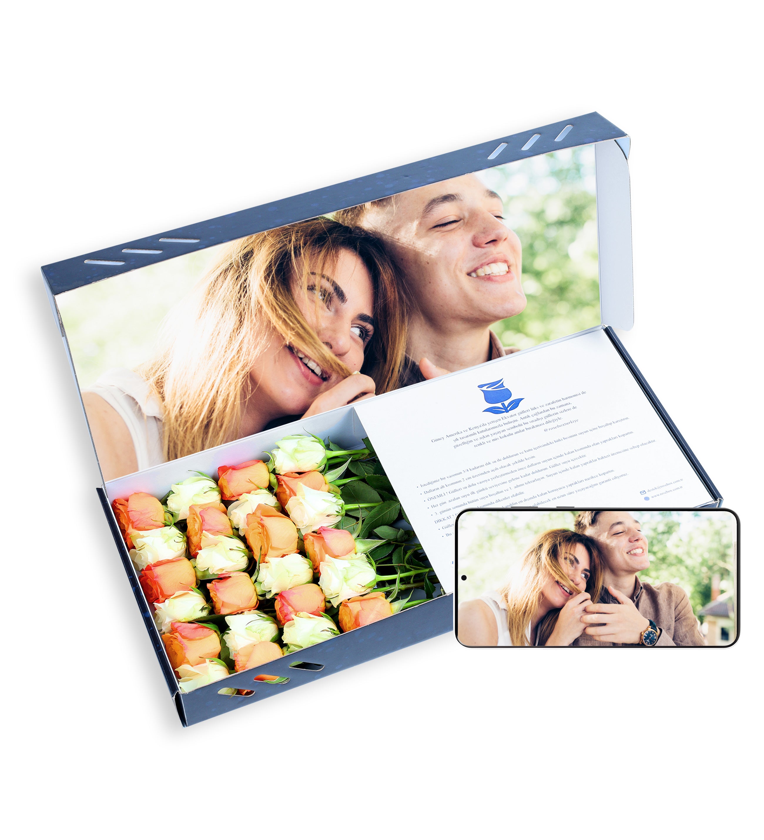 Fotoğraf Baskılı Turuncu Gül ve Beyaz Güller