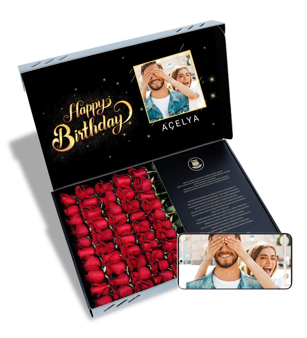 Fotoğraflı Happy Birthday 50 Kırmızı Gül