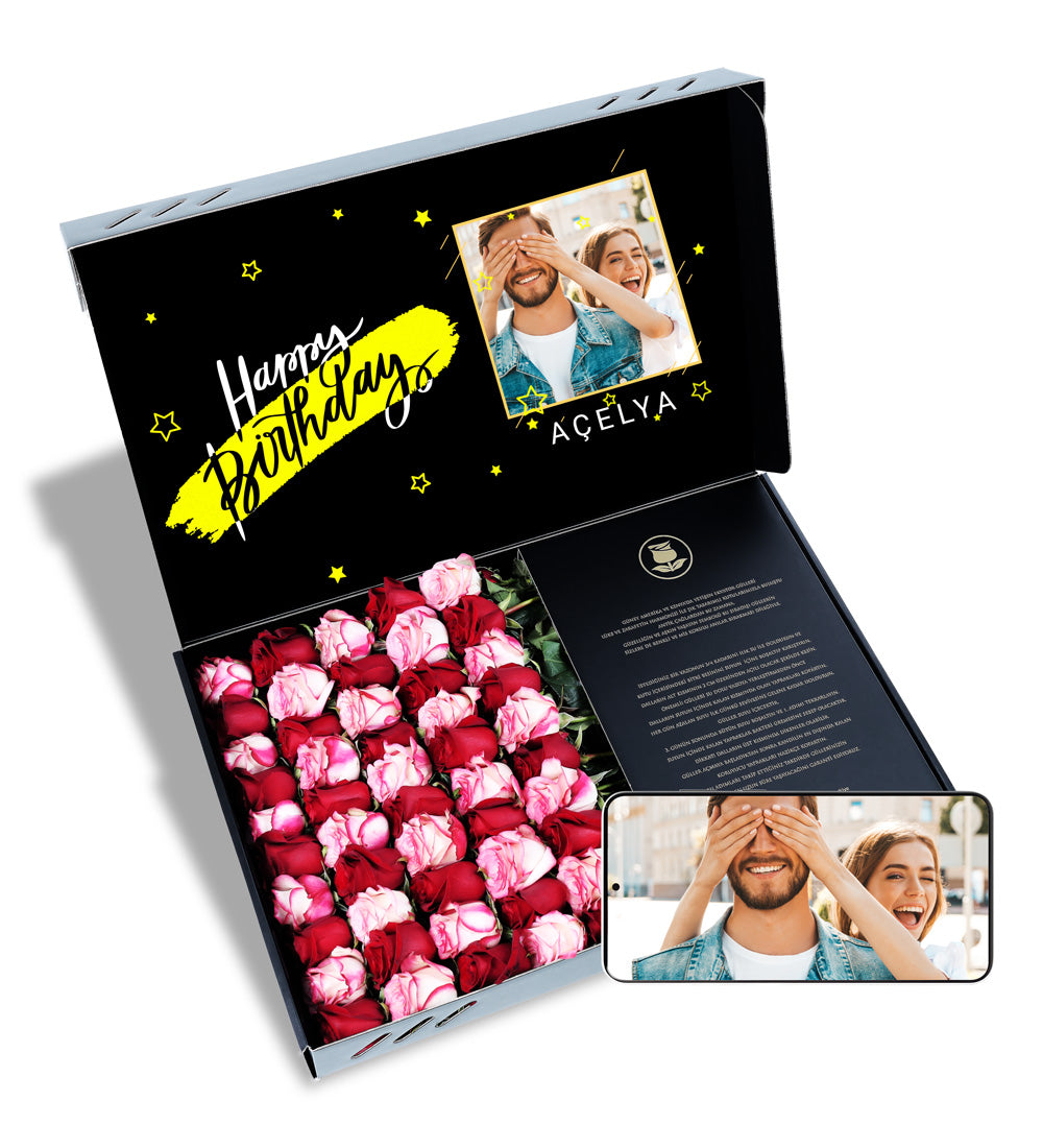 Fotoğraflı Happy Birthday 50 Kırmızı Gül