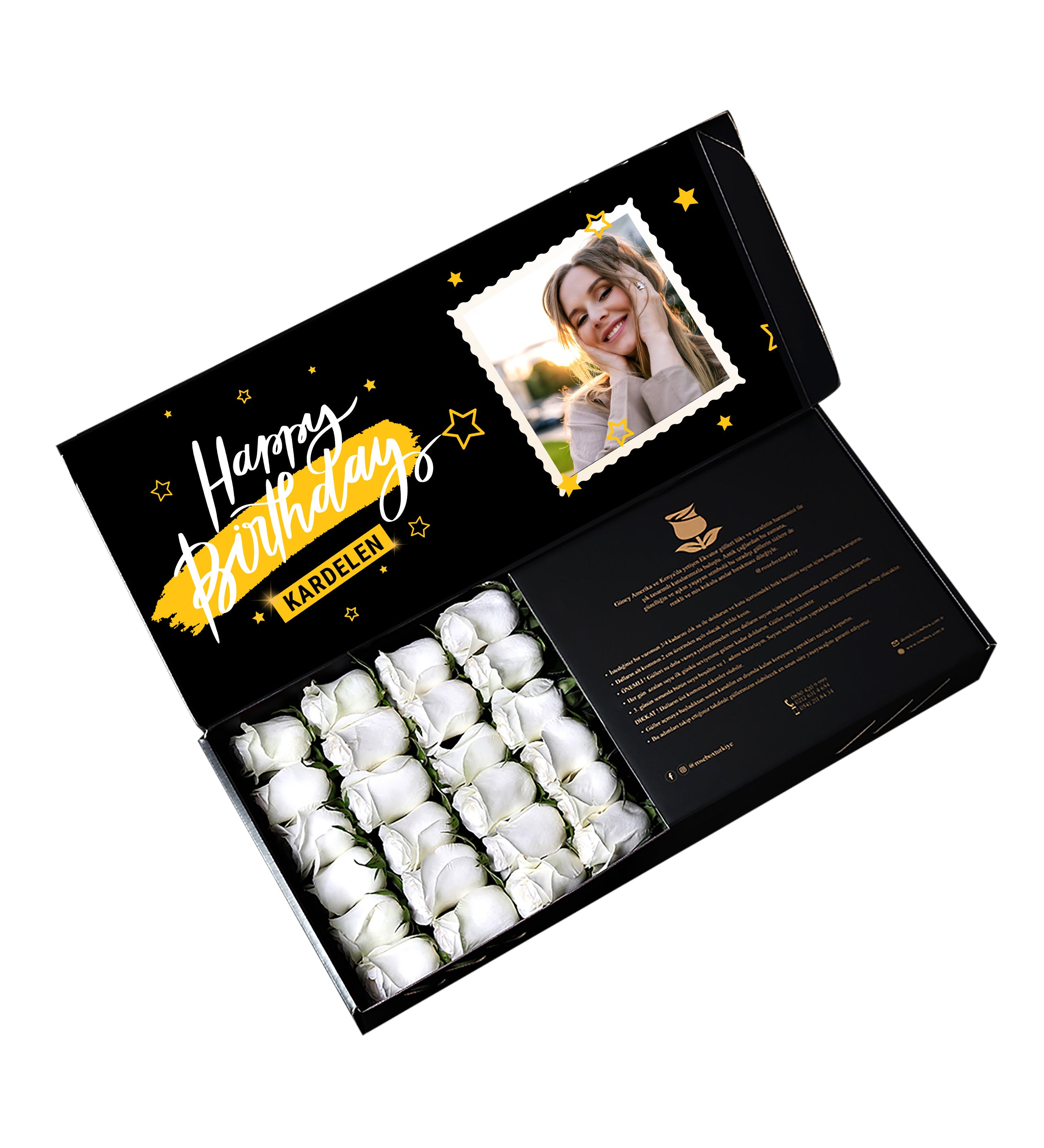 Fotoğraflı Happy Birthday Beyaz Gül