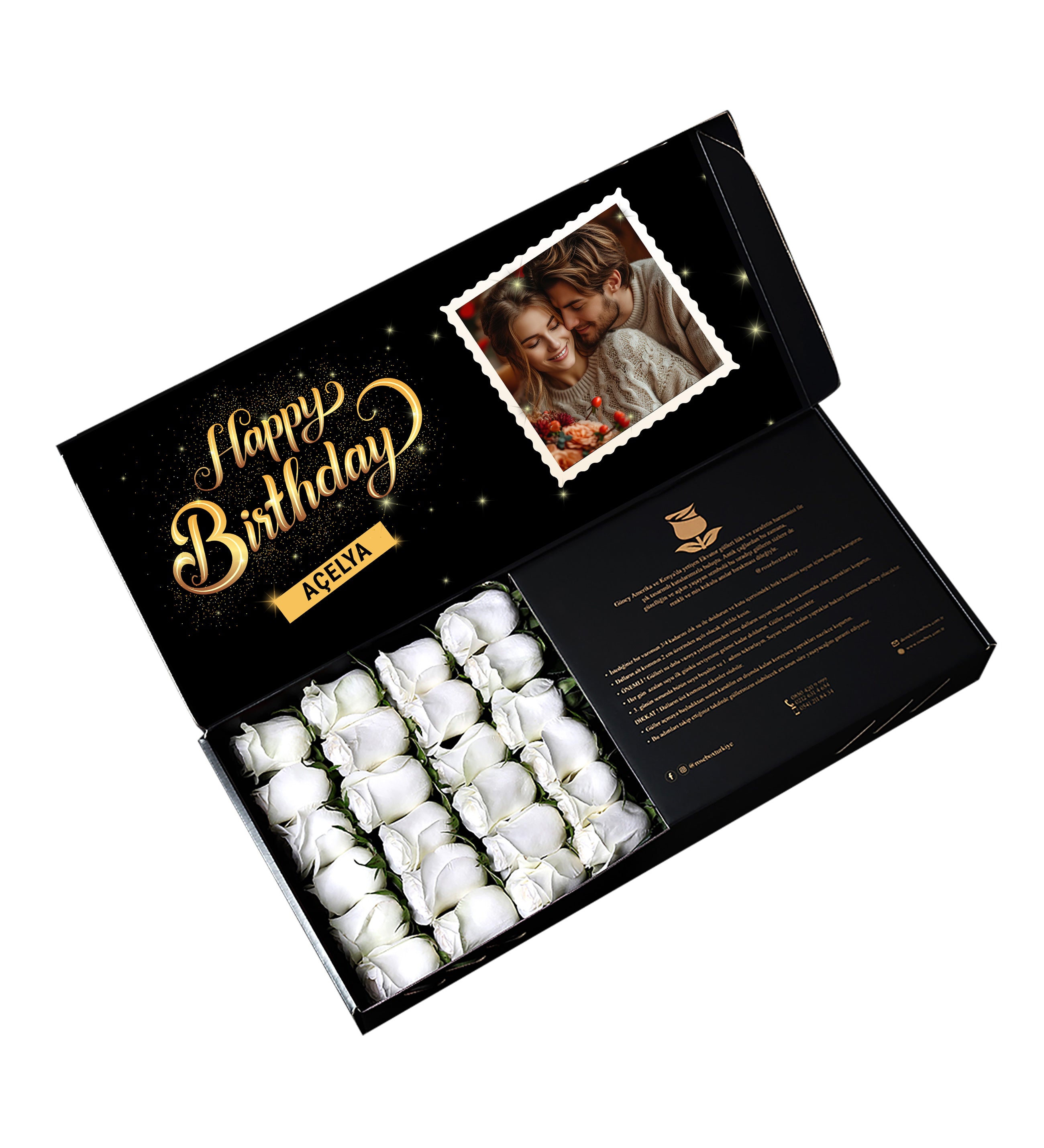 Fotoğraflı Happy Birthday Beyaz Gül