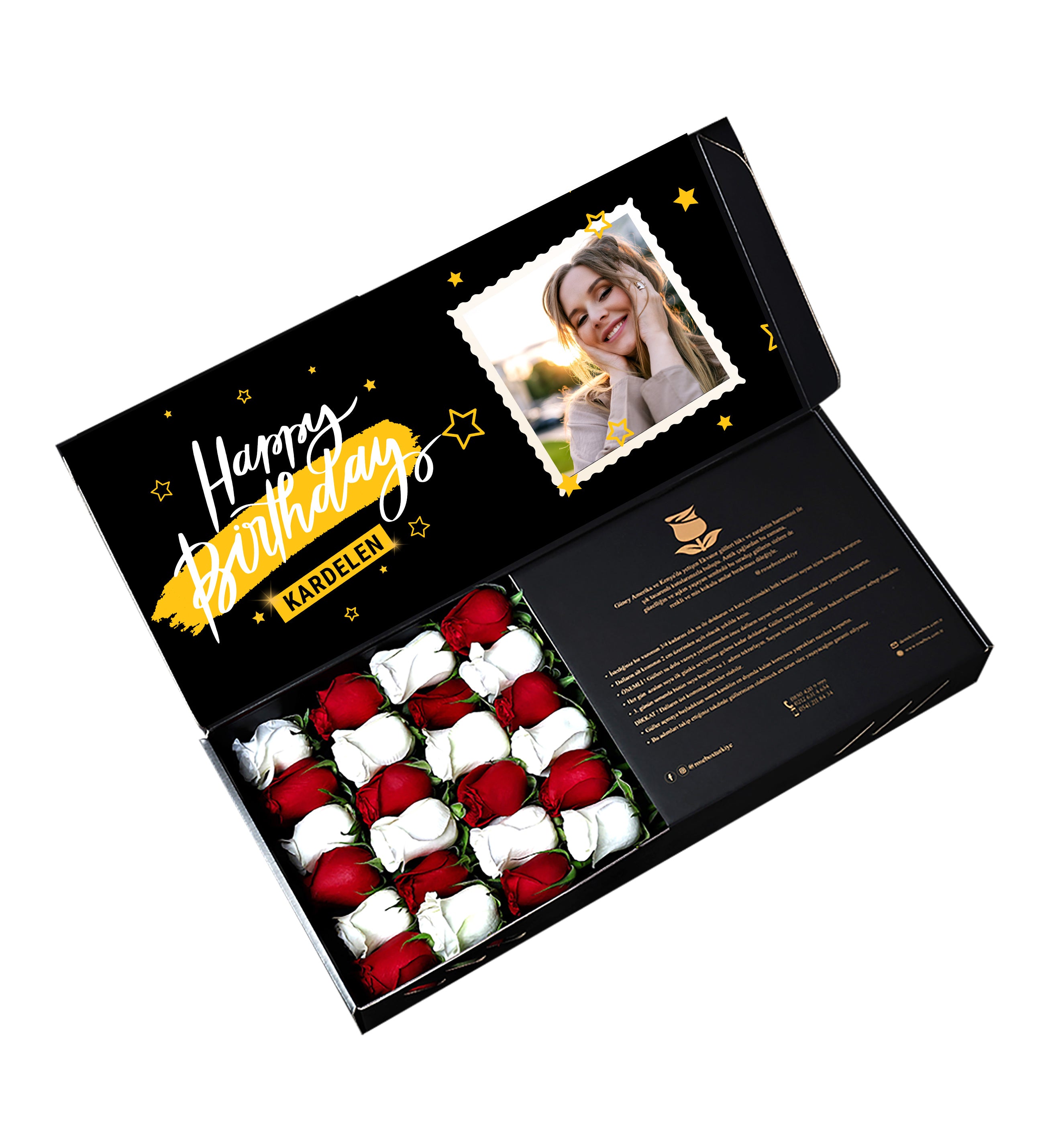 Fotoğraflı Happy Birthday Kırmızı Beyaz Gül