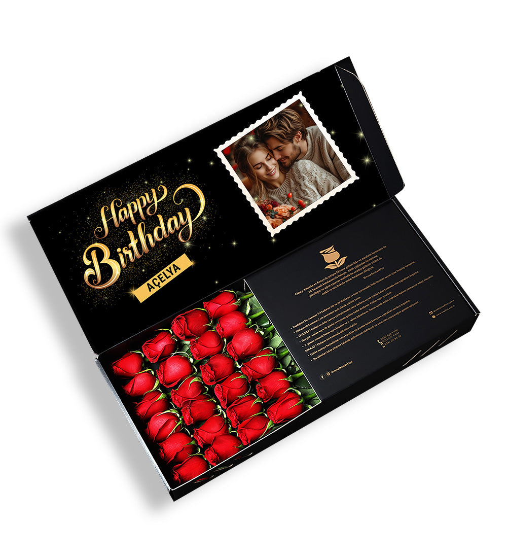 Fotoğraflı Happy Birthday Kırmızı Gül