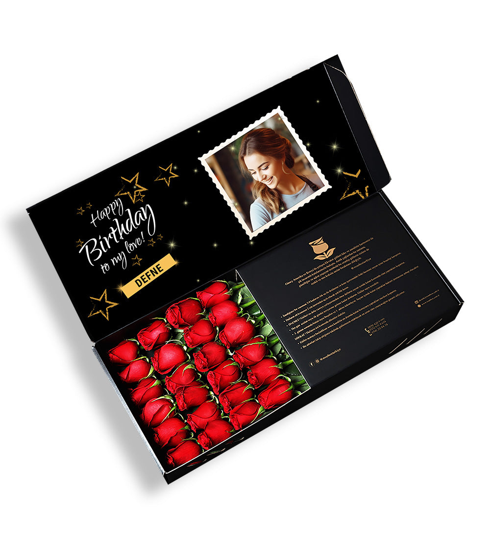 Fotoğraflı Happy Birthday Kırmızı Gül