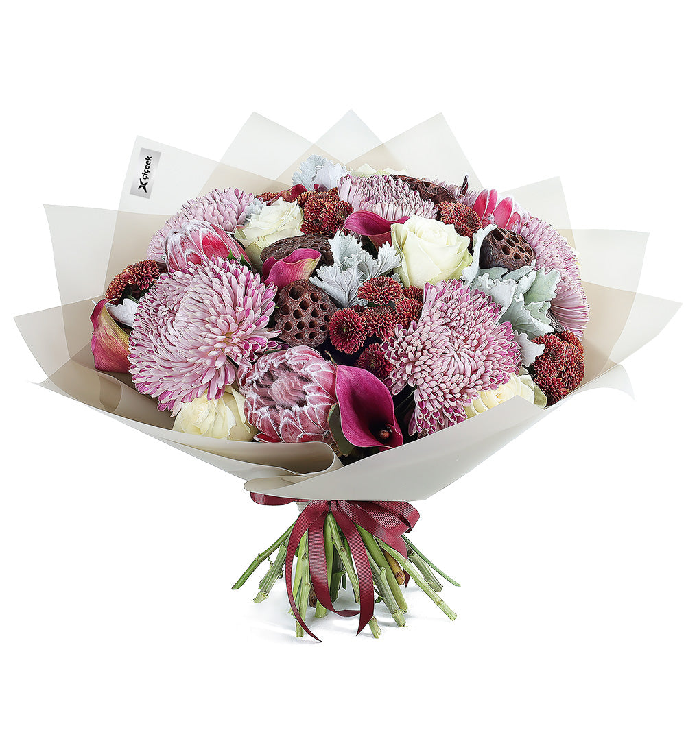 Protea Anastasya Gala Ve Lotus Çiçek Buketi (XL)